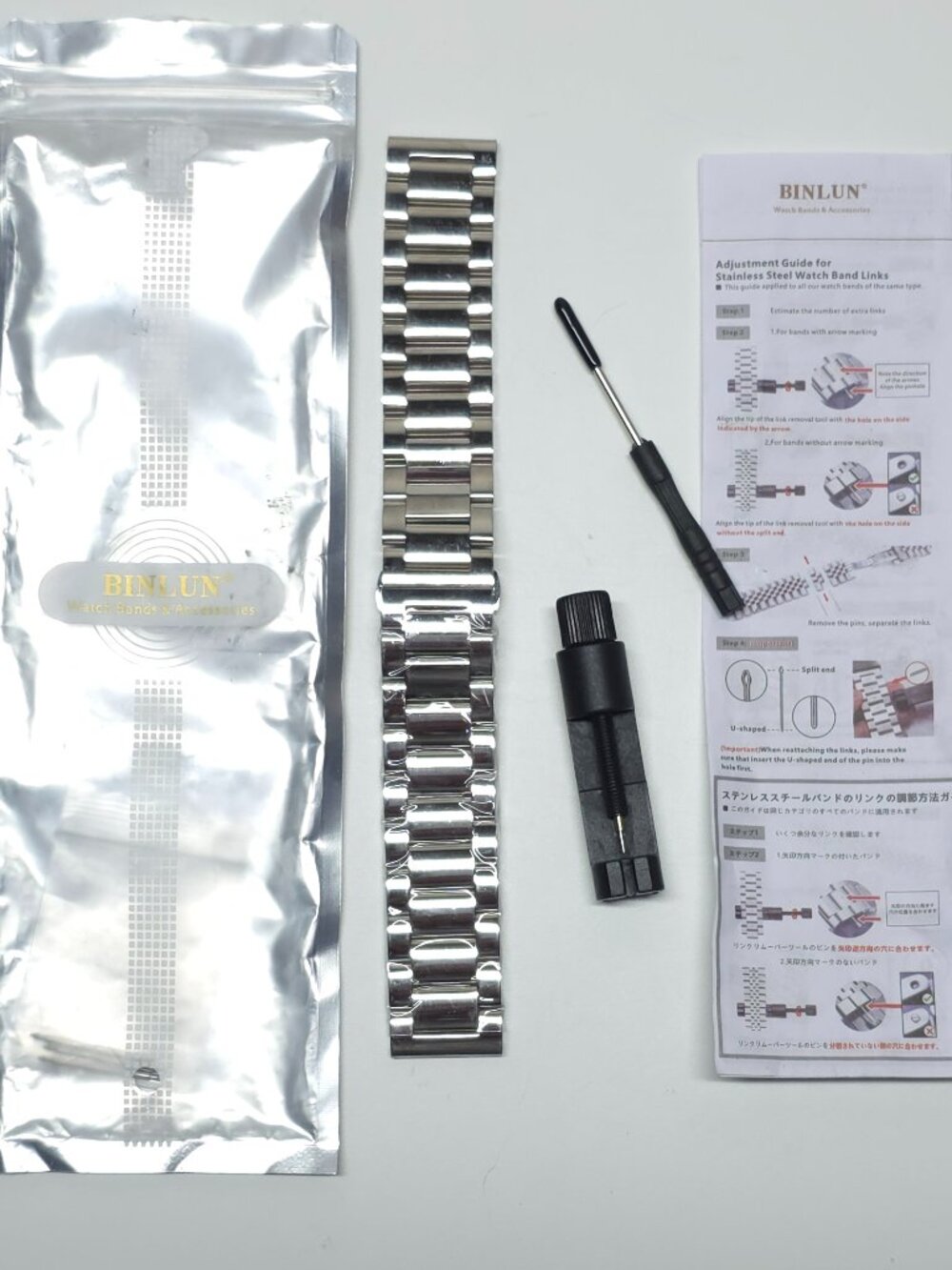BINLUN 20mm Stainless Steel Silver Watch Band Kit New